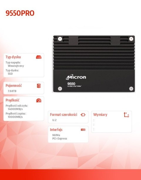 Micron Dysk SSD 9550PRO 7680GB NVMe U.2 15mm Single Pack