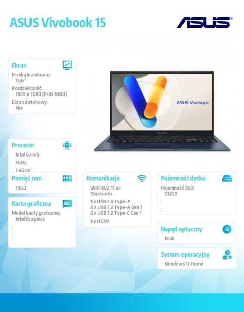 Asus Laptop X1504VA-BQ2932W ultra 5 120U 16GB/512GB