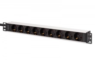 Digitus Listwa zasilająca PDU Rack 19", 9 gniazd Schuko CEE 7/3 (45°), kabel 2m wtyk IEC C20, 16A, aluminiowa