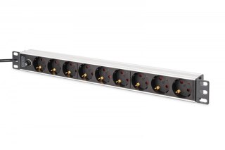 Digitus Listwa zasilająca PDU Rack 19" z bezpiecznikiem przeciążeniowym, 9 gniazd Schuko CEE 7/3 (45°), kabel 2m wtyk IEC C14, 10A, alum
