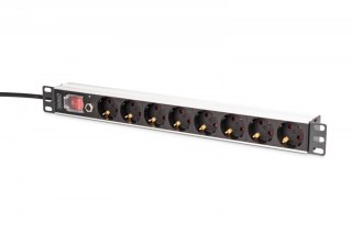 Digitus Listwa zasilająca PDU Rack 19" z zabezpieczeniem przeciążeniowym, 8 gniazd Schuko CEE 7/3 (45°), kabel 2m wtyk Unischuko, 16A, a