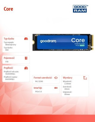 GOODRAM Dysk SSD Core 1TB Gen5 2280 10200/8400MB/s