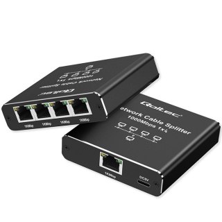 Qoltec Rozdzielacz splitter Ethernet mini SWITCH 1x4 RJ45 | 1000Mb/s | USB-C | Aluminium