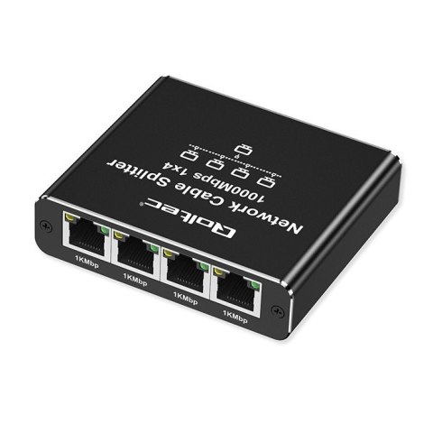 Qoltec Rozdzielacz splitter Ethernet mini SWITCH 1x4 RJ45 | 1000Mb/s | USB-C | Aluminium
