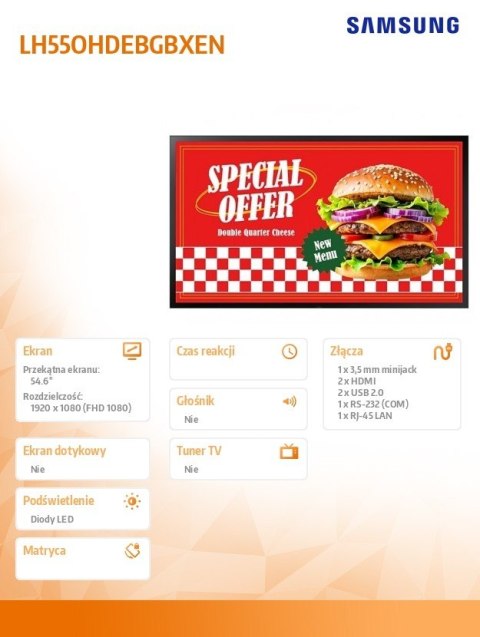 Samsung Monitor wielkoformatowy 55 cali OH55DX LH55OHDEBGBXEN