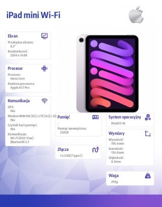 Apple IPad mini Wi-Fi 512GB Fioletowy