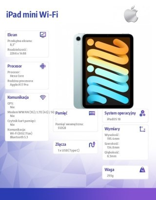 Apple IPad mini Wi-Fi 512GB Niebieski