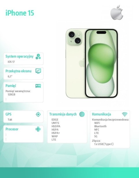 Apple IPhone 15 128GB - Zielony