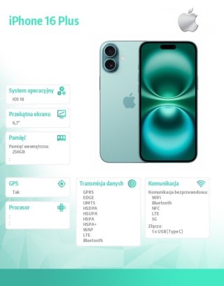 Apple IPhone 16 Plus 256GB - Berylowa zieleń