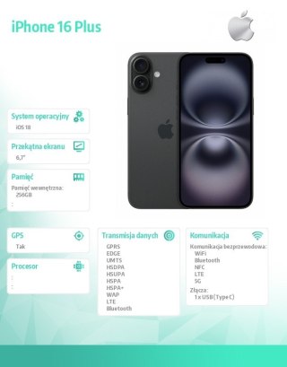 Apple IPhone 16 Plus 256GB - Czarny
