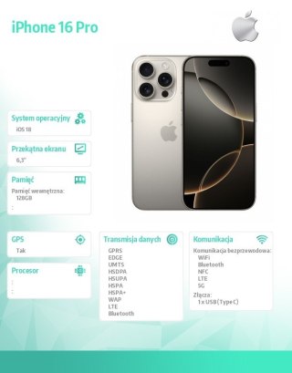 Apple IPhone 16 Pro 128GB - Tytan naturalny