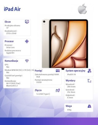 Apple IPad Air 13 cali WiFi 512GB Złoty