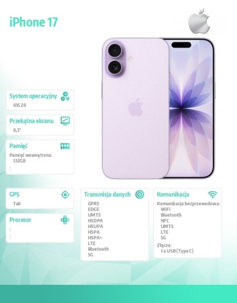 Apple IPhone 17 Lawendowy 512GB
