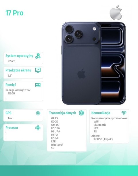 Apple IPhone 17 PRO Głębinowy błękit 512GB