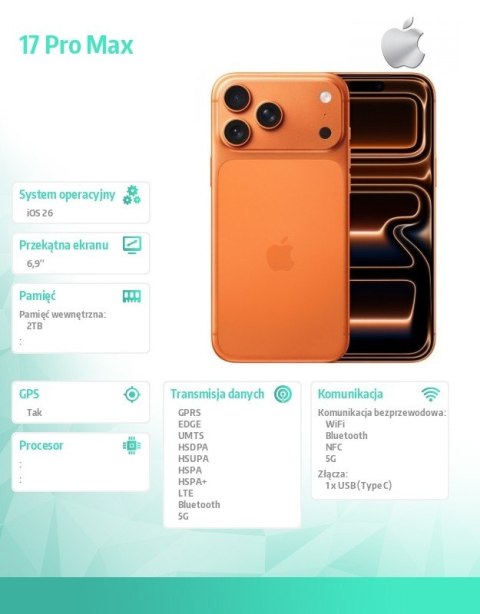 Apple IPhone 17 PRO MAX 2TB Kosmiczny pomarańcz