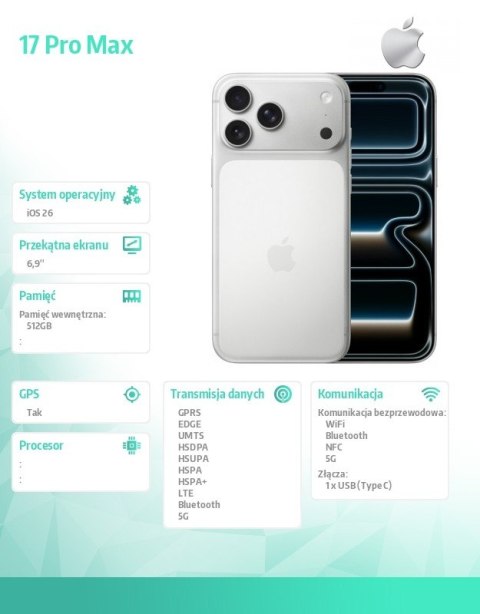 Apple IPhone 17 PRO MAX 512GB Srebrny