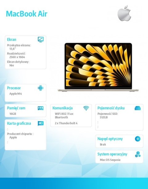 Apple MacBook Air 13 cali /10C GPU/16GB /512GB Złoty