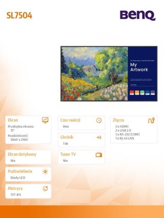 Benq Monitor 75 cali SL7504 4K LED 1200:1/3840x2160/HDMI