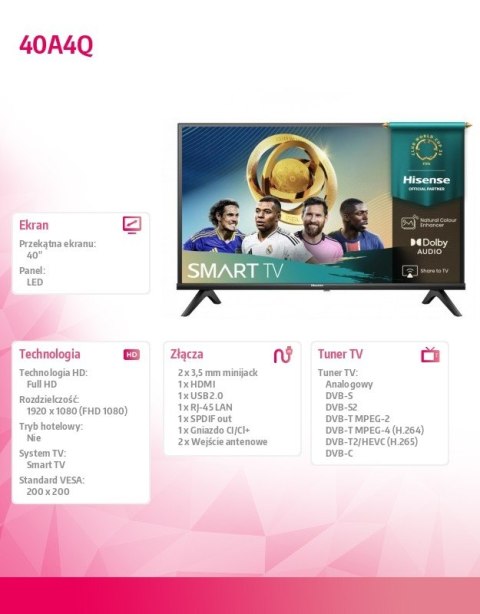 Hisense Telewizor LED 40 cali 40A4Q
