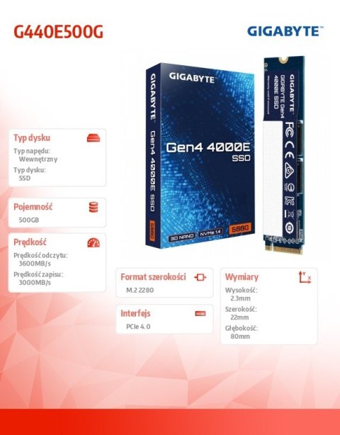 Gigabyte Dysk SSD Gen4 4000E M.2 2280 3600/3000MB/s