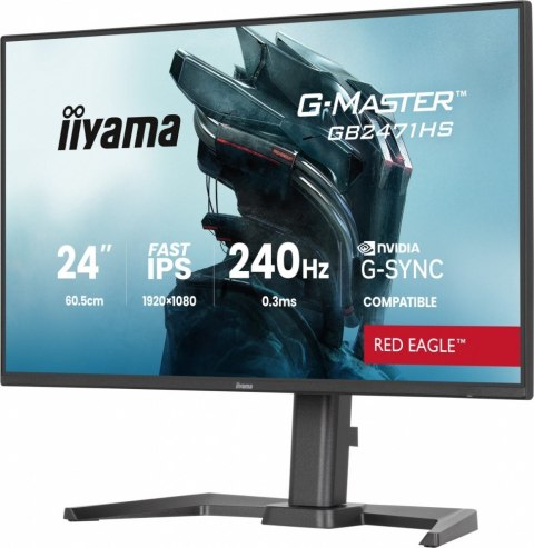 IIYAMA Monitor 23,8 cala GB2471HS-B1 Fast IPS,FHD,240Hz,2xHDMI,DP, 350cd, HAS(150) PIVOT, Adaptive G-SYNC - 1920 x 1080 @48-240Hz Disp