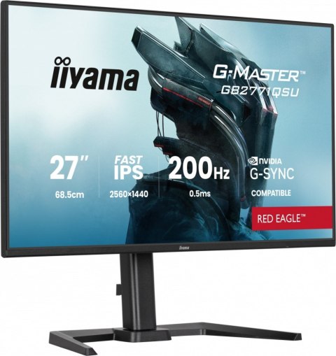 IIYAMA Monitor 27 cali GB2771QSU-B1 QHD,Fast IPS,200Hz,HAS (150) PIVOT,2xUSB 3.2,2xUSB C,0,5ms,2xHDMI,DP,350cd,Adaptive G-SYNC 2560x144