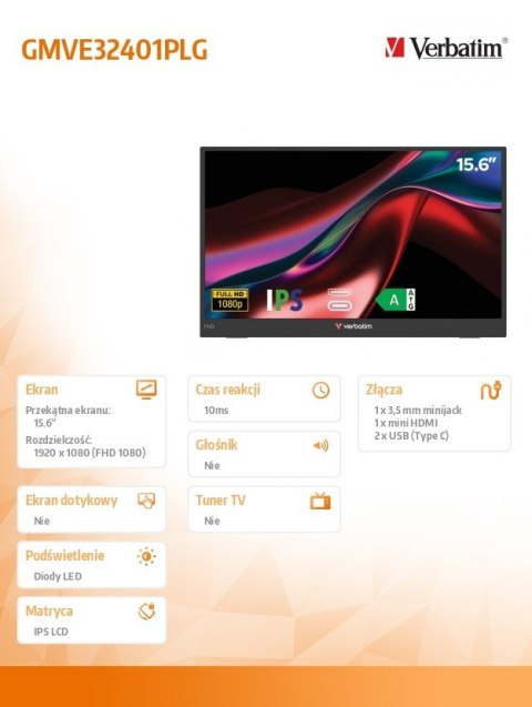 Verbatim Monitor przenośny Light 15,6 Full HD 60Hz