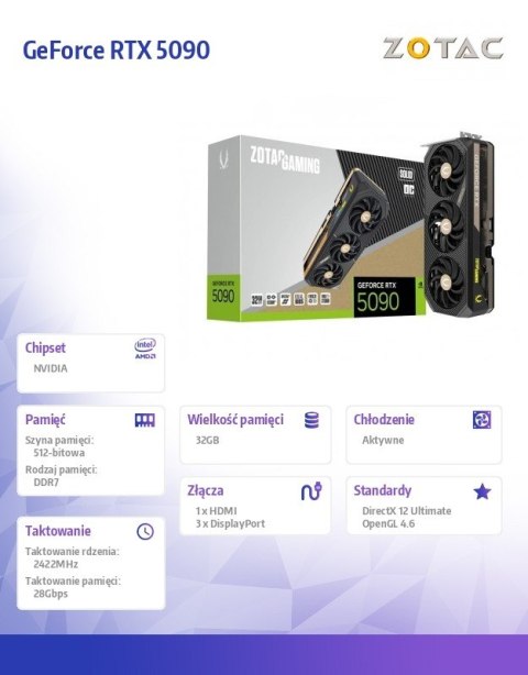 ZOTAC Karta graficzna GeForce RTX 5090 SOLID OC 32GB GDDR7 512bit 3DP/HDMI