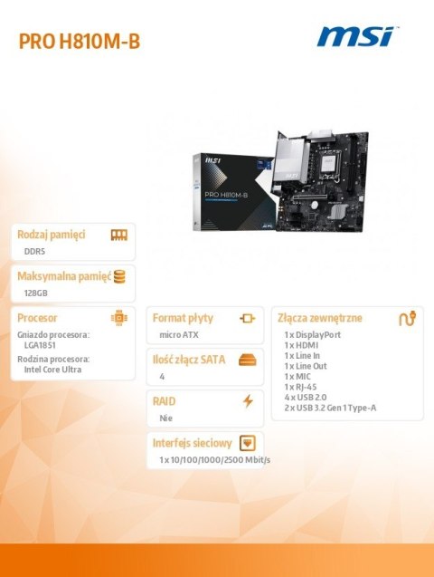 MSI Płyta główna PRO H810M-B S1851 2DDR5 mATX