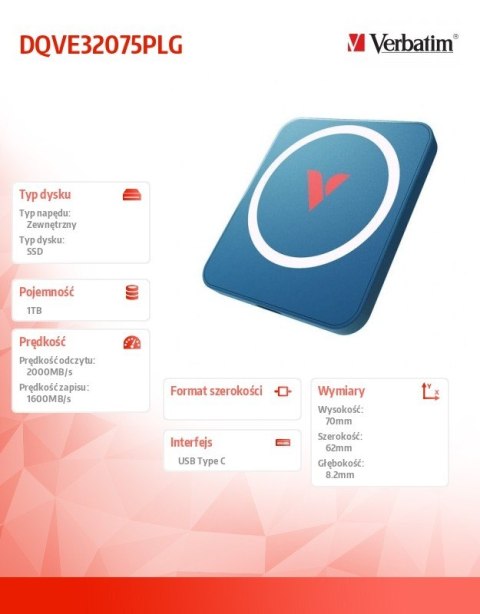 Verbatim Dysk zewnętrzny SnapBack Magnetic SSD Blue MagSave 1TB Apple ProRes 4K 60kl/s