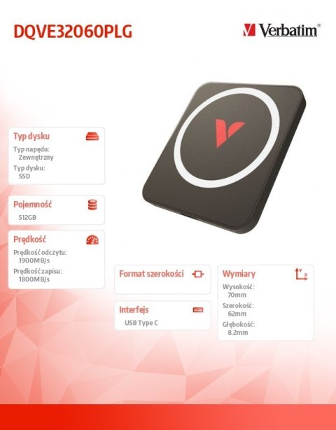 Verbatim Dysk zewnętrzny SnapBack Magnetic SSD Mocha MagSave 512GB Apple ProRes 4K 60kl/s