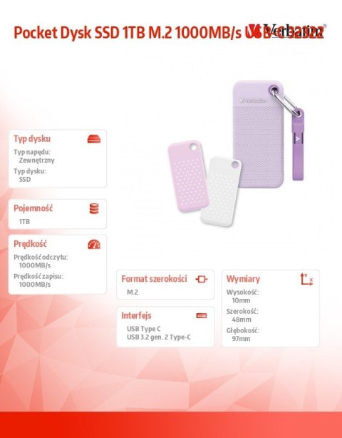 Verbatim Pocket Dysk SSD 1TB M.2 1000MB/s USB-C 32322