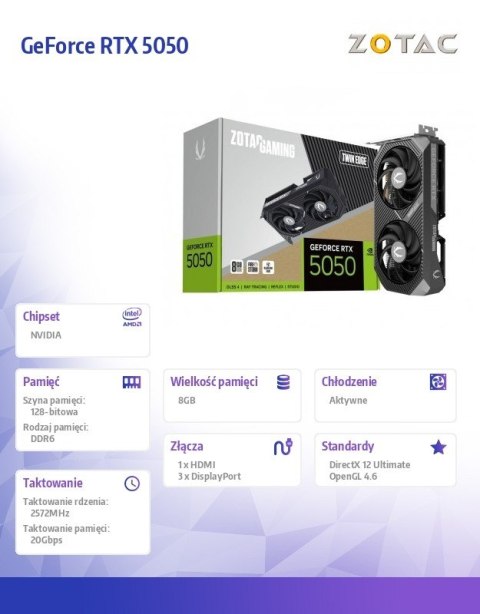 ZOTAC Karta graficzna GeForce RTX 5050 TWIN EDGE 8GB GDDR6 128bit 3DP/HDMI