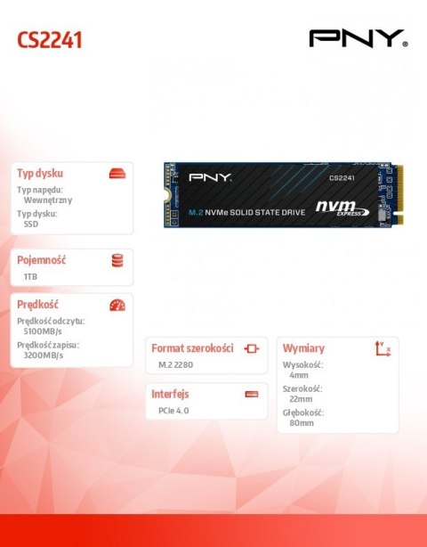 PNY Dysk SSD 1TB M.2 2280 CS2241 M280CS2241-1TB-RB