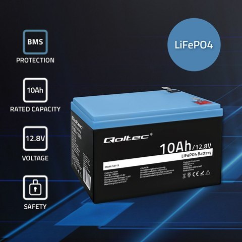 Qoltec Akumulator LiFePO4 litowo-żelazowo-fosforanowy | 12.8V | 10Ah | 128Wh | BMS
