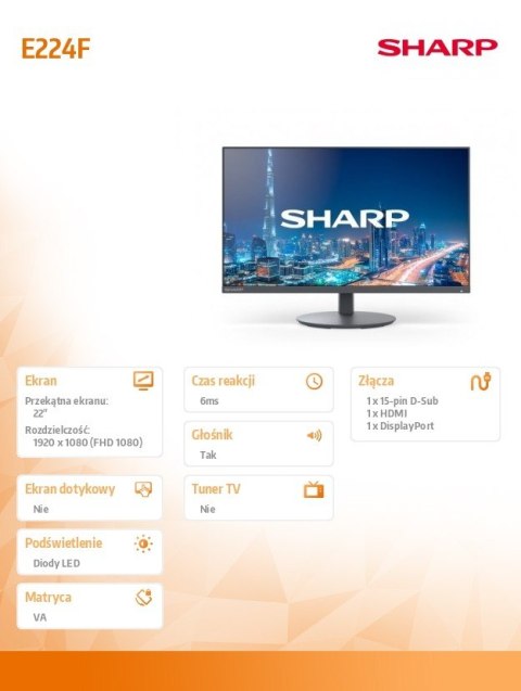 Sharp Monitor MultiSync DD-E224F 22 Czarny