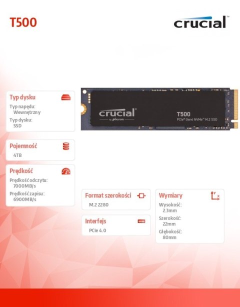 Crucial Dysk SSD T500 4TB M.2 NVMe 2280 PCIe 4.0 7000/6900