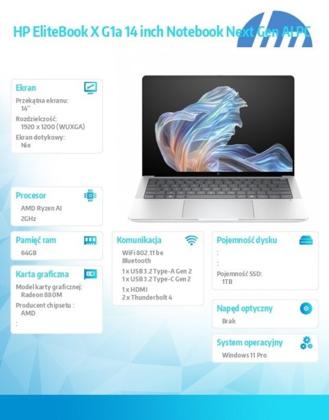 HP Inc. Laptop EliteBook X G1a AI7P360 1TB/64GB/W11P/14.0 B9ZX0ET