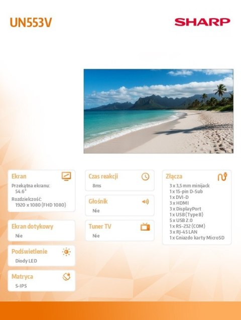 Sharp Monitor wielkoformatowy MultiSync UN553V 55 cali 500cd/m2 24/7