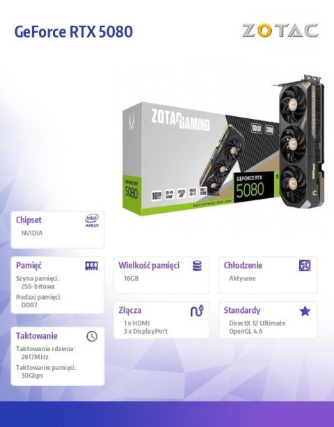 ZOTAC Karta graficzna GeForce RTX 5080 SOLID CORE 16GB GDDR7 256bit 3DP/HDMI