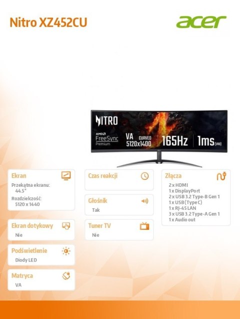Acer Monitor 44.5 cala Nitro XZ452CUVBEMIIPHUZX ID-QHD