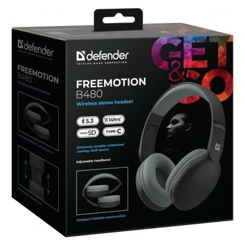 Defender Słuchawki bezprzewodowe nauszne FREEMOTION B480 Czarne