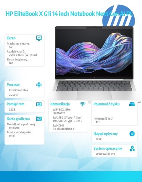 HP Inc. Notebook EliteBook X G1i U7 258V 1TB/32GB/W11P/14 B9ZY1ET