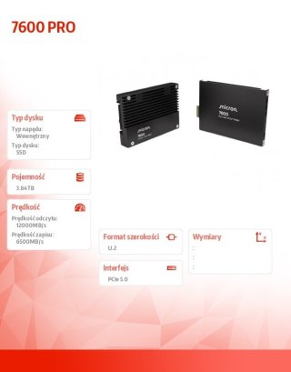 Micron Dysk SSD 7600 PRO 3840GB NVMe U.2 15mm Single pack