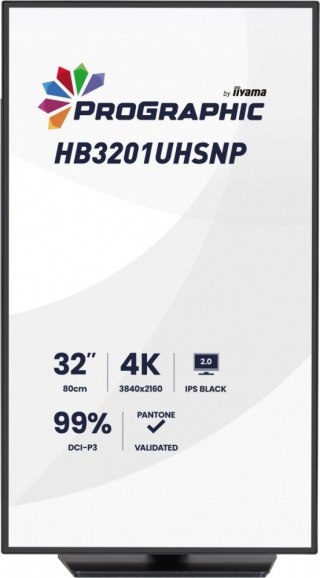 IIYAMA Monitor 31.5 cala ProGraphic HB3201UHSNP-B1 4K,IPS BLACK 2.0,450cd,VESA USB-c dock(PD:96W),HDMI,DP,DAISY/CHAIN,4xUSB,RJ45,3000:1