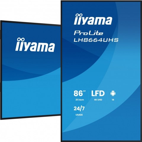 IIYAMA Monitor 86 cali LH8664UHS-B3AG 24/7,IPS,ANDROID 14,4K,2xHDMI,RJ45, 2xUSB,WiF,iUSB-C(DP-Alt),2x16W, iiSignage? (CMS), iiContro