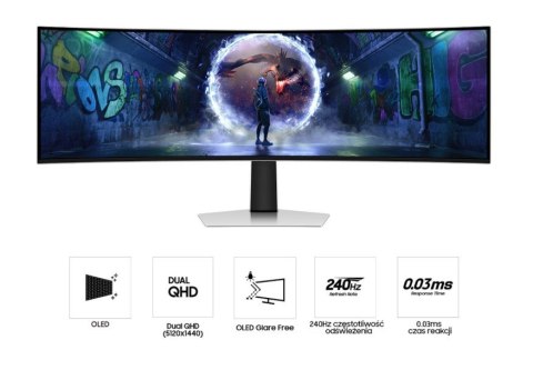 Samsung Monitor 49 cali Odyssey G9 G93SD OLED 5120x1440 DQHD 32:9 1xHDMI 1xmicroHDMI 1xDP 1xUSB-C 2xUSB 0,03ms 240Hz zakrzywiony 2Yd2d (