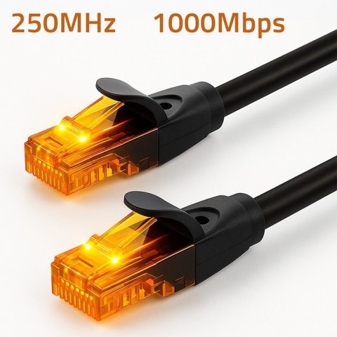 Qoltec Kabel patchcord UTP | kat.6 | 2 x RJ-45 | High speed 1Gb/s | Pozłacane styki | 15m | Czarny