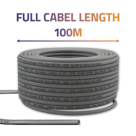 Qoltec Kabel patchcord sieciowy skrętka UTP | Miedziany Cu | CAT6 | Highspeed 1Gb/s | LAN | 100m | Szary