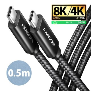AXAGON BUCM4X-CM05AB Kabel USB-C - USB-C, USB4 Gen 3x2 0.5m, PD 240W, 8K HD, ALU, oplot Czarny